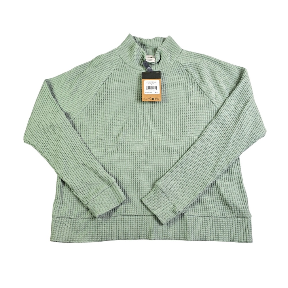 The North Face Waffle Knit Sweater Women XL Slate Moss Mock Neck Chabot Gorp New